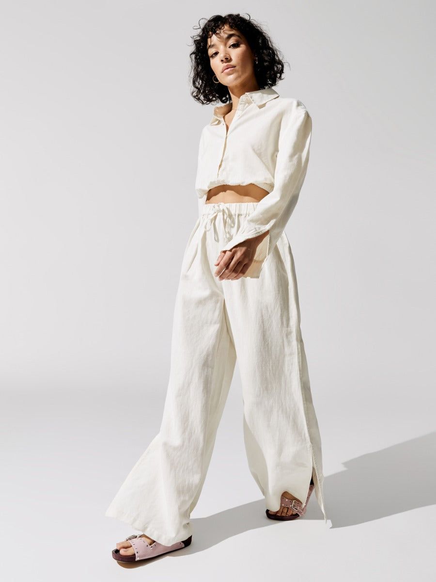 Linen Side Split Drawstring Pants - Off White sold by Carbon38 product image thumbnail 2