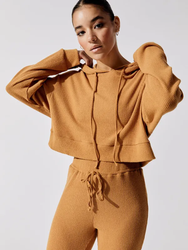 Brushed Ribbed Cropped Hoodie - Brown Sugar sold by Carbon38