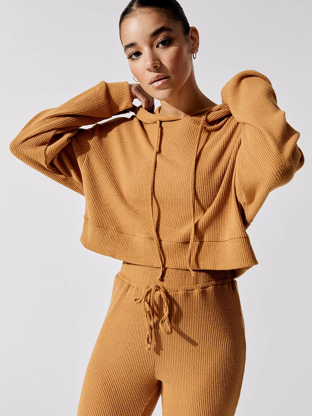 Brushed Ribbed Cropped Hoodie - Brown Sugar sold by Carbon38