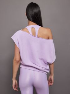 Short Sleeve Off Shoulder Sweatshirt in French Terry - Crocus Petal sold by Carbon38