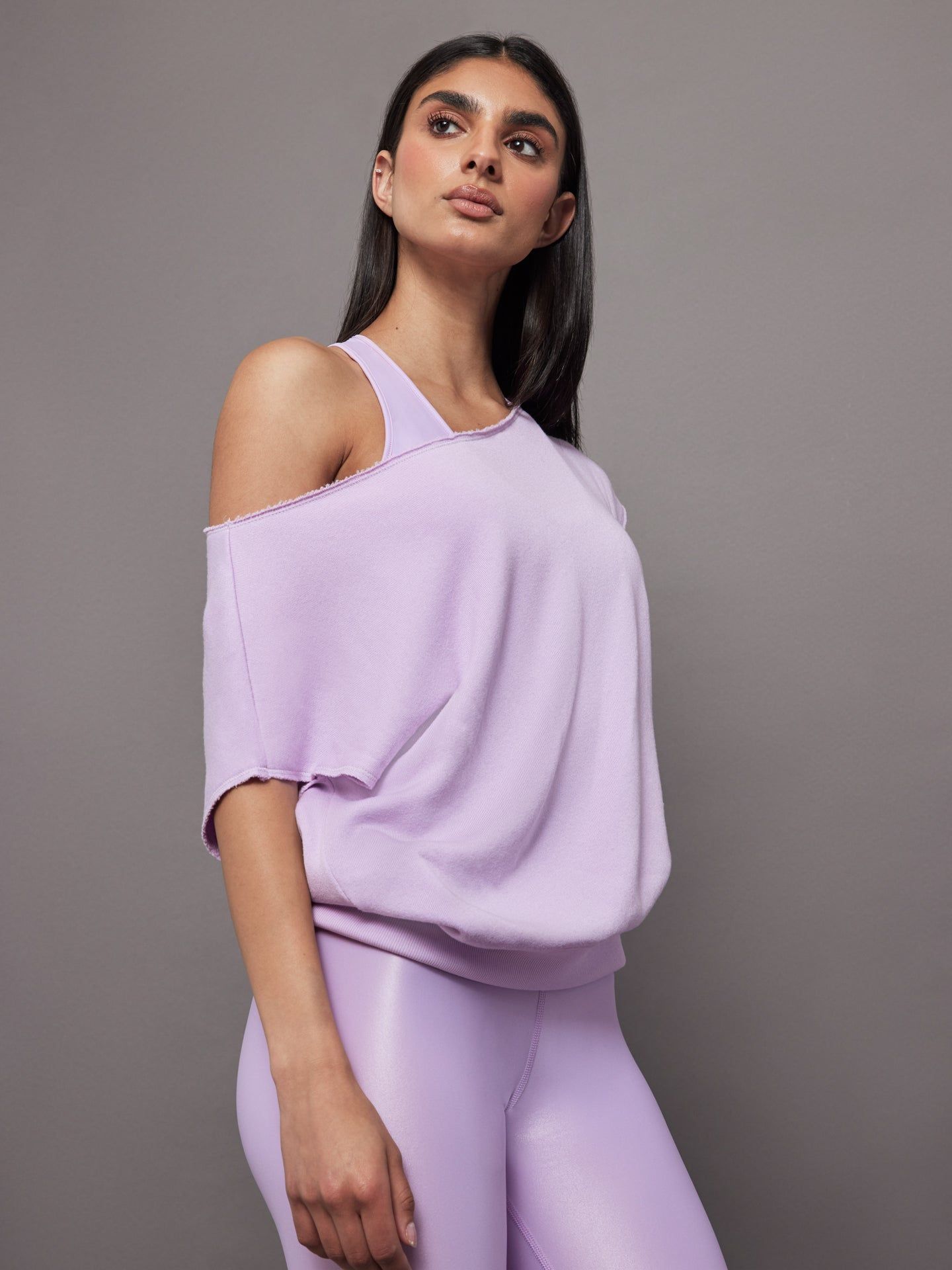 Short Sleeve Off Shoulder Sweatshirt in French Terry - Crocus Petal sold by Carbon38 product image thumbnail 2