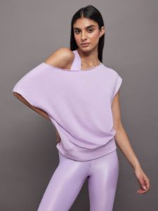 Short Sleeve Off Shoulder Sweatshirt in French Terry - Crocus Petal sold by Carbon38