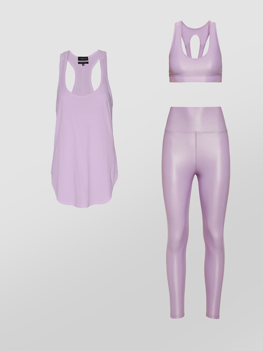 ACTION BRA 2.0 + HIGH RISE 7/8 TAKARA LEGGING + LONG RACERBACK TANK sold by Carbon38