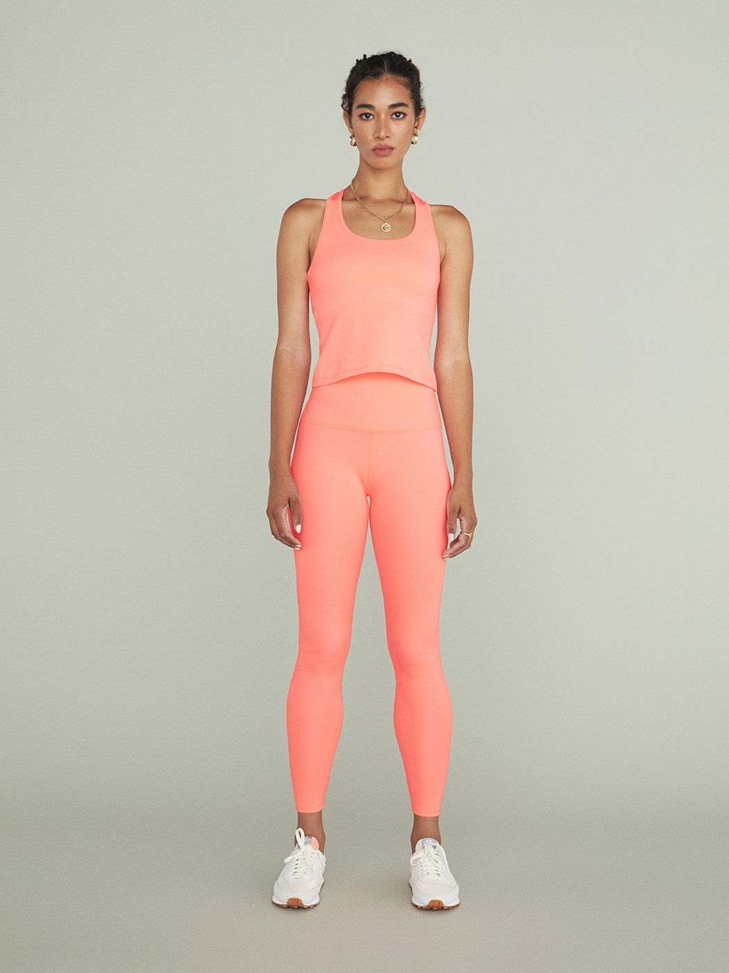 Heather Rib High Waisted Midi Legging - Peach Sorbet Heather Rib sold by Carbon38