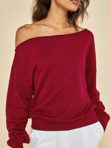 Off Shoulder Sweatshirt in French Terry - Haute Red sold by Carbon38