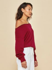 Off Shoulder Sweatshirt in French Terry - Haute Red sold by Carbon38