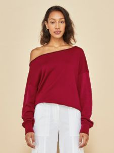 Off Shoulder Sweatshirt in French Terry - Haute Red sold by Carbon38