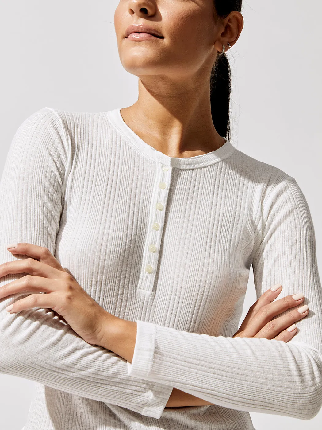 Mari Long Sleeve Henley - White sold by Carbon38 product image thumbnail 4