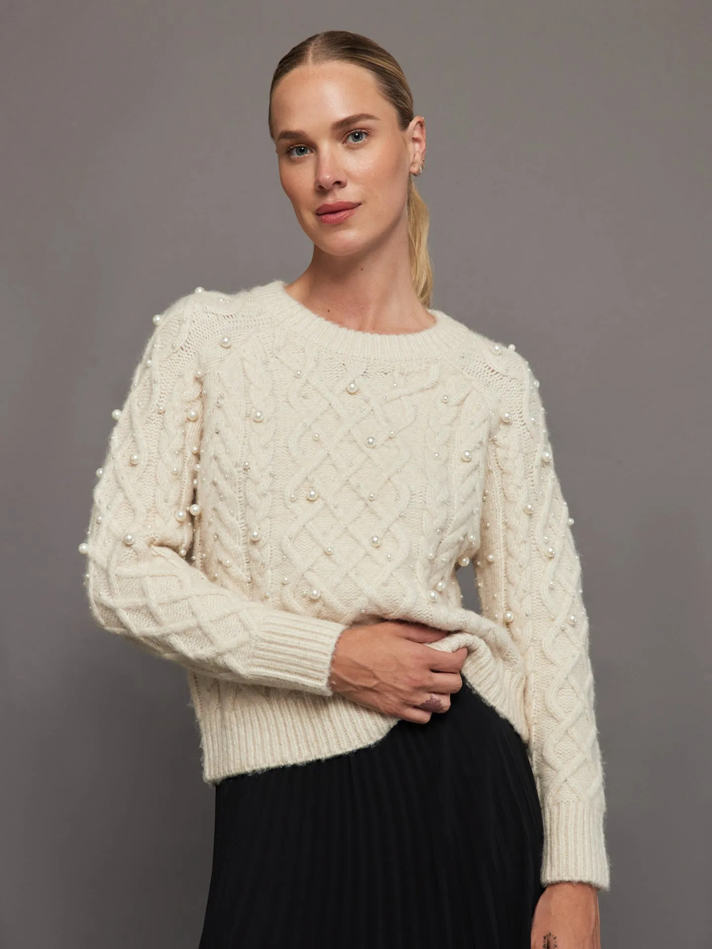 Pearl Embellished Sweater - Winter White sold by Carbon38