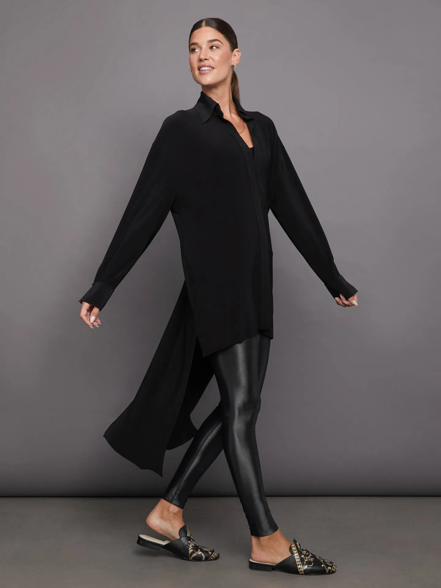 HI Low Oversized Boyfriend NK Shirt with Collar St - Black sold by Carbon38 product image thumbnail 2