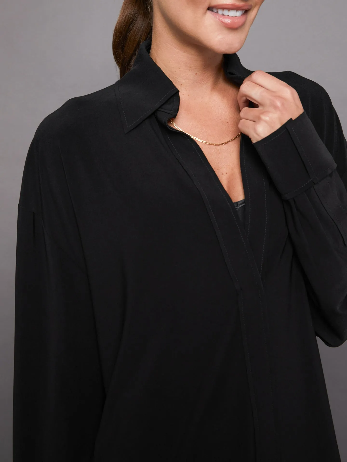 HI Low Oversized Boyfriend NK Shirt with Collar St - Black sold by Carbon38 product image thumbnail 4