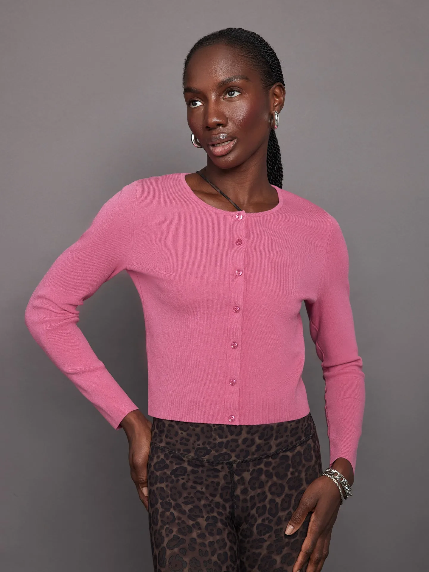 Eva Cropped Crew Neck Cardi - Shocking Pink sold by Carbon38