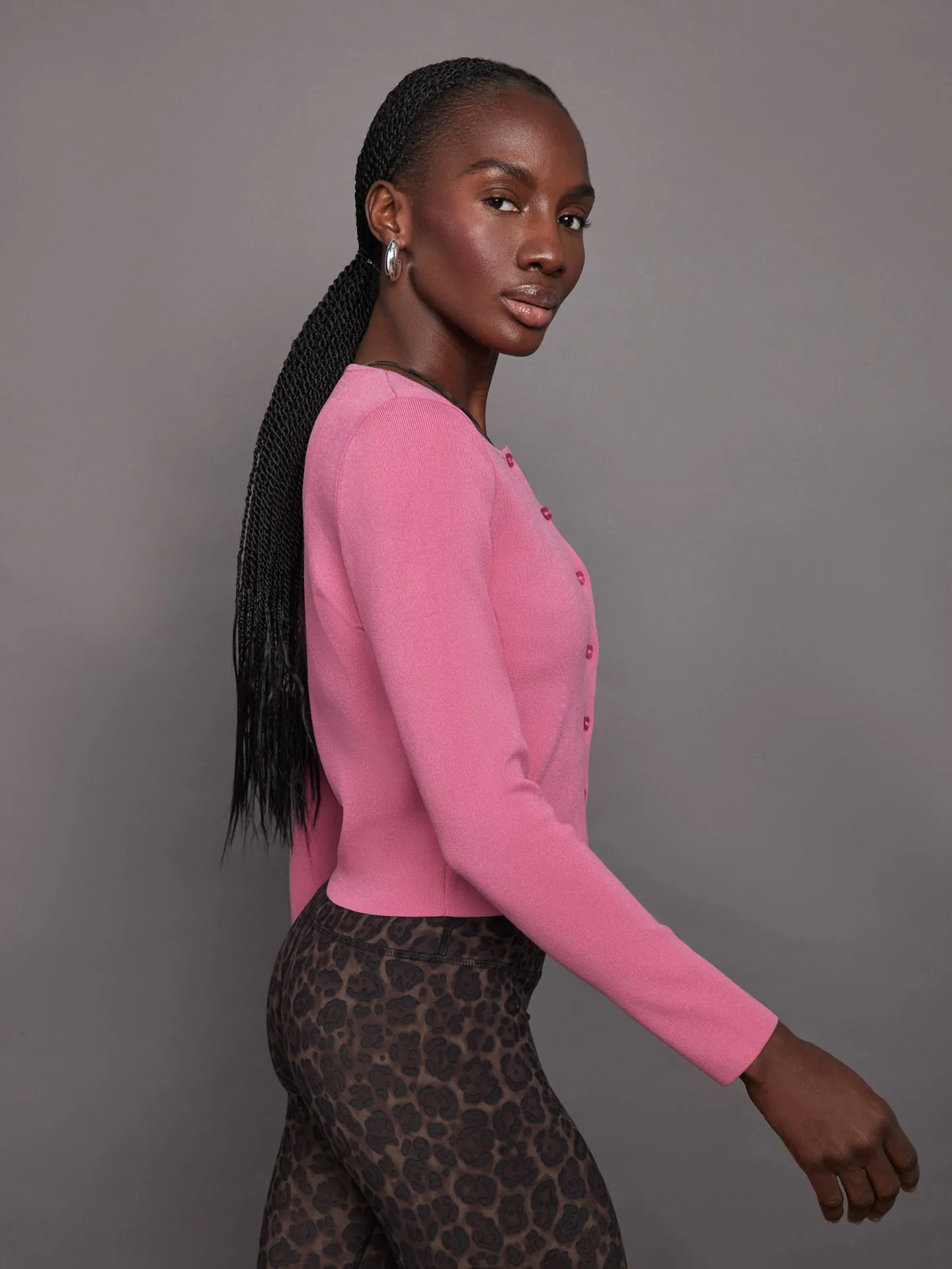 Eva Cropped Crew Neck Cardi - Shocking Pink sold by Carbon38 product image thumbnail 4