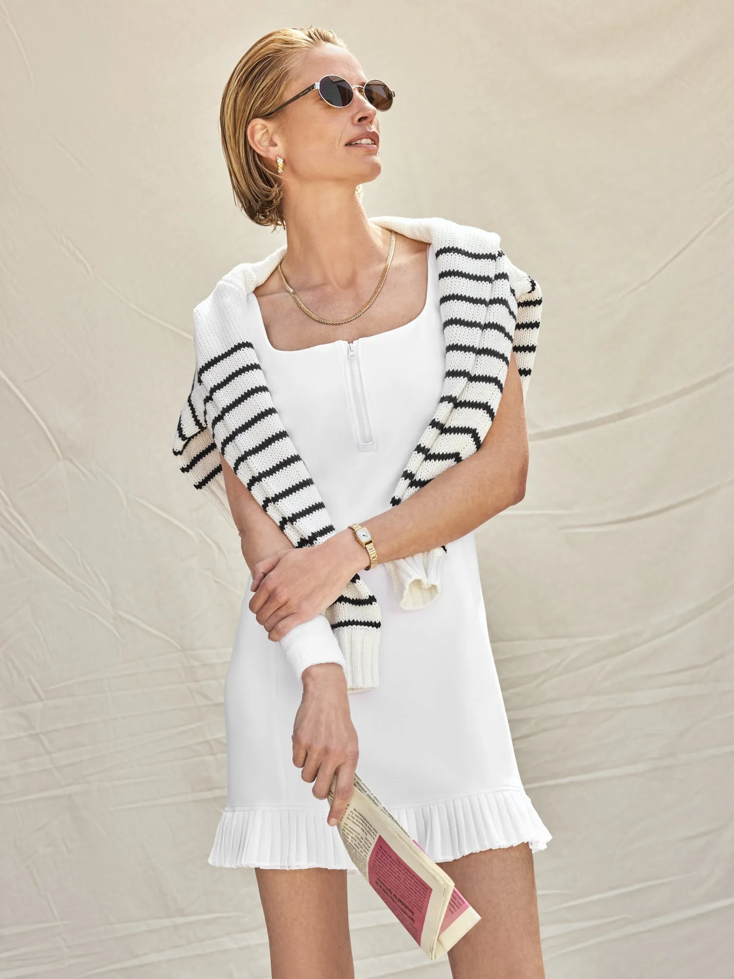 Pleated Hem Tennis Dress in Scuba - White sold by Carbon38 product image thumbnail 2