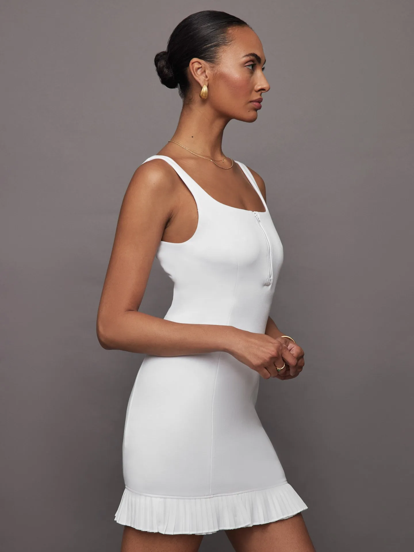 Pleated Hem Tennis Dress in Scuba - White sold by Carbon38 product image thumbnail 4