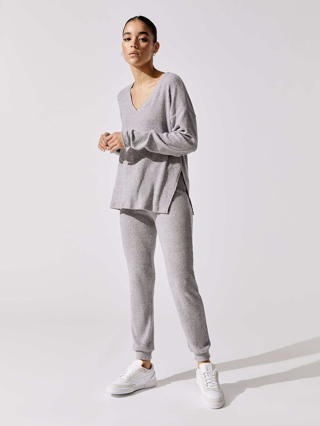 Brushed Ribbed Top With Side Slits - Heather Grey sold by Carbon38 product image thumbnail 3