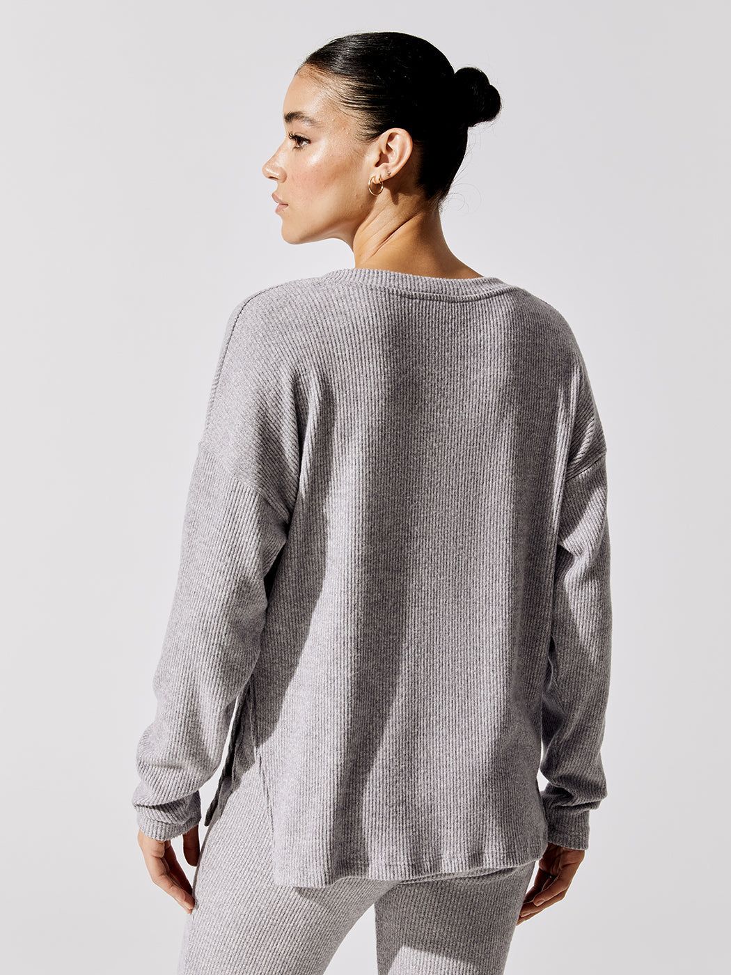 Brushed Ribbed Top With Side Slits - Heather Grey sold by Carbon38 product image thumbnail 2