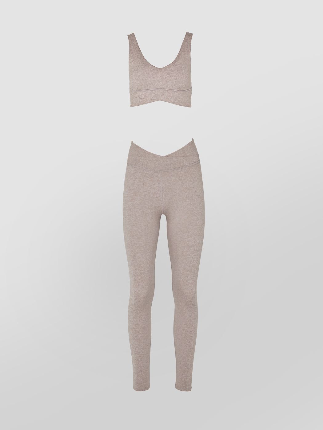 OATMEAL HEATHER MELT WRAP BRA + LEGGING sold by Carbon38