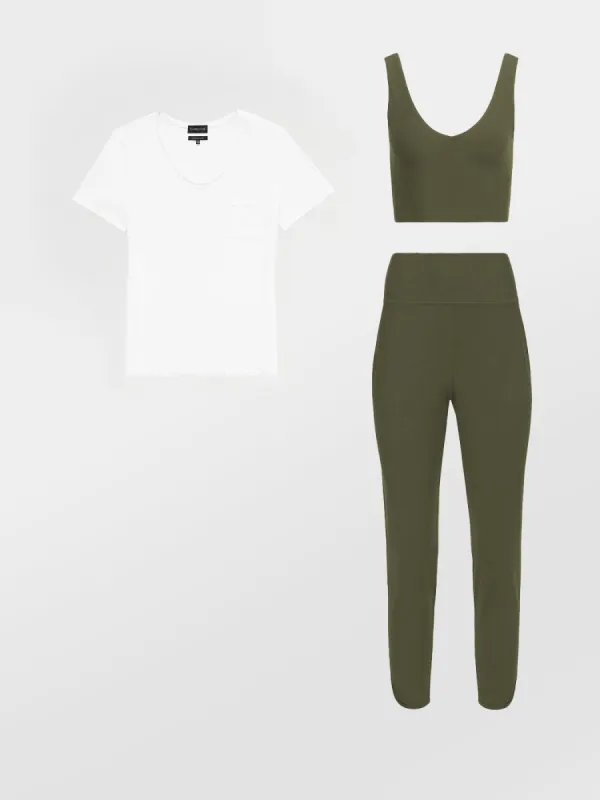 Jogger in Melt + V-Neck Bra + Short Sleeve Pocket Tee sold by Carbon38