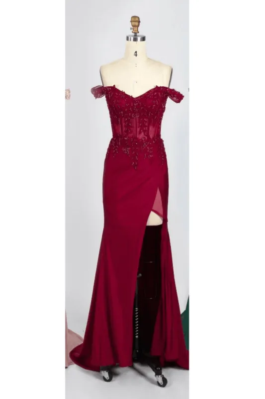 SADIE - Wine Off-shoulder Corset Dress sold by Cargo