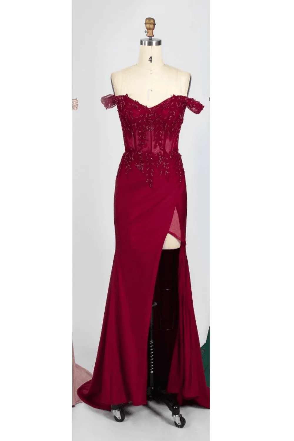 SADIE - Wine Off-shoulder Corset Dress sold by Cargo