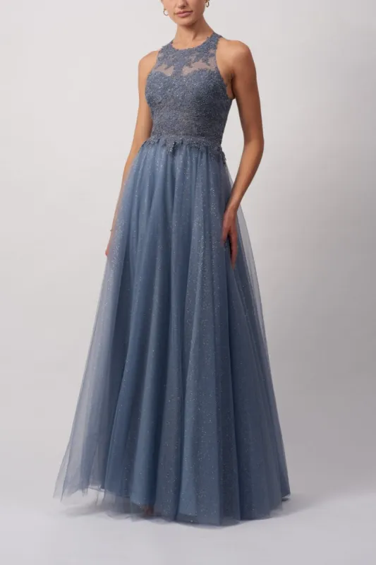Storm Blue Embellished sparkling tulle gown MC120134 sold by Cargo