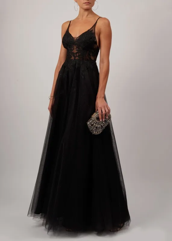 Black Embroidered Lace Evening Dress MC11938 made by Cargo