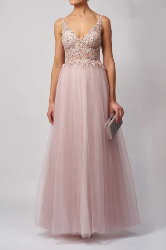 Spring light pink soft lace & net tulle prom dress MC129227 sold by Cargo
