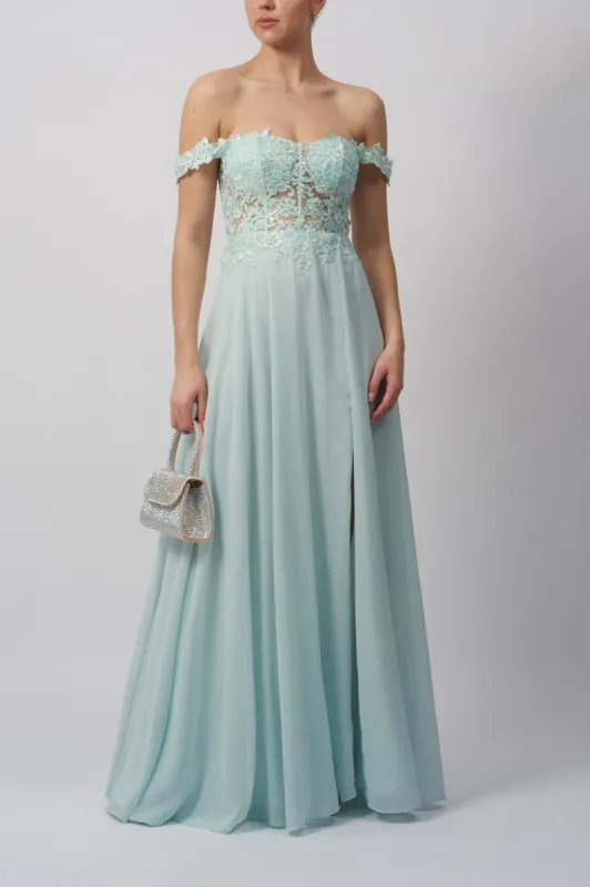 Mascara MC119311 Mint Bardot Chiffon Prom Dress sold by Cargo