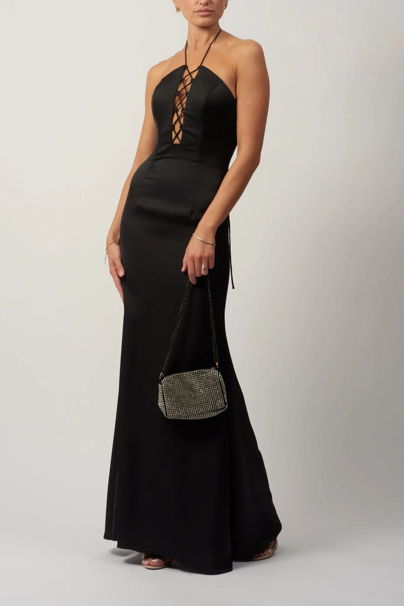 BLACK Satin formal evening dress Mascara MC192032 sold by Cargo