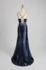 Blake Navy Corset Satin Prom Dress by Jessica Stuart sold by Cargo