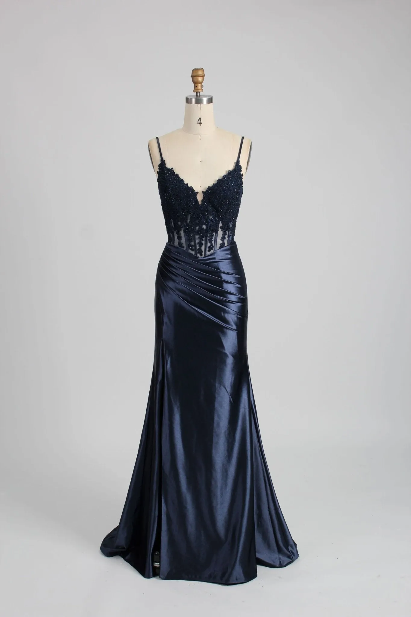 Blake Navy Corset Satin Prom Dress by Jessica Stuart sold by Cargo