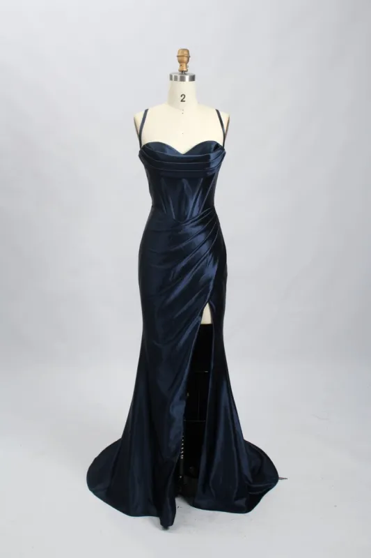 KELLIE Navy Corset Satin Prom Dress sold by Cargo