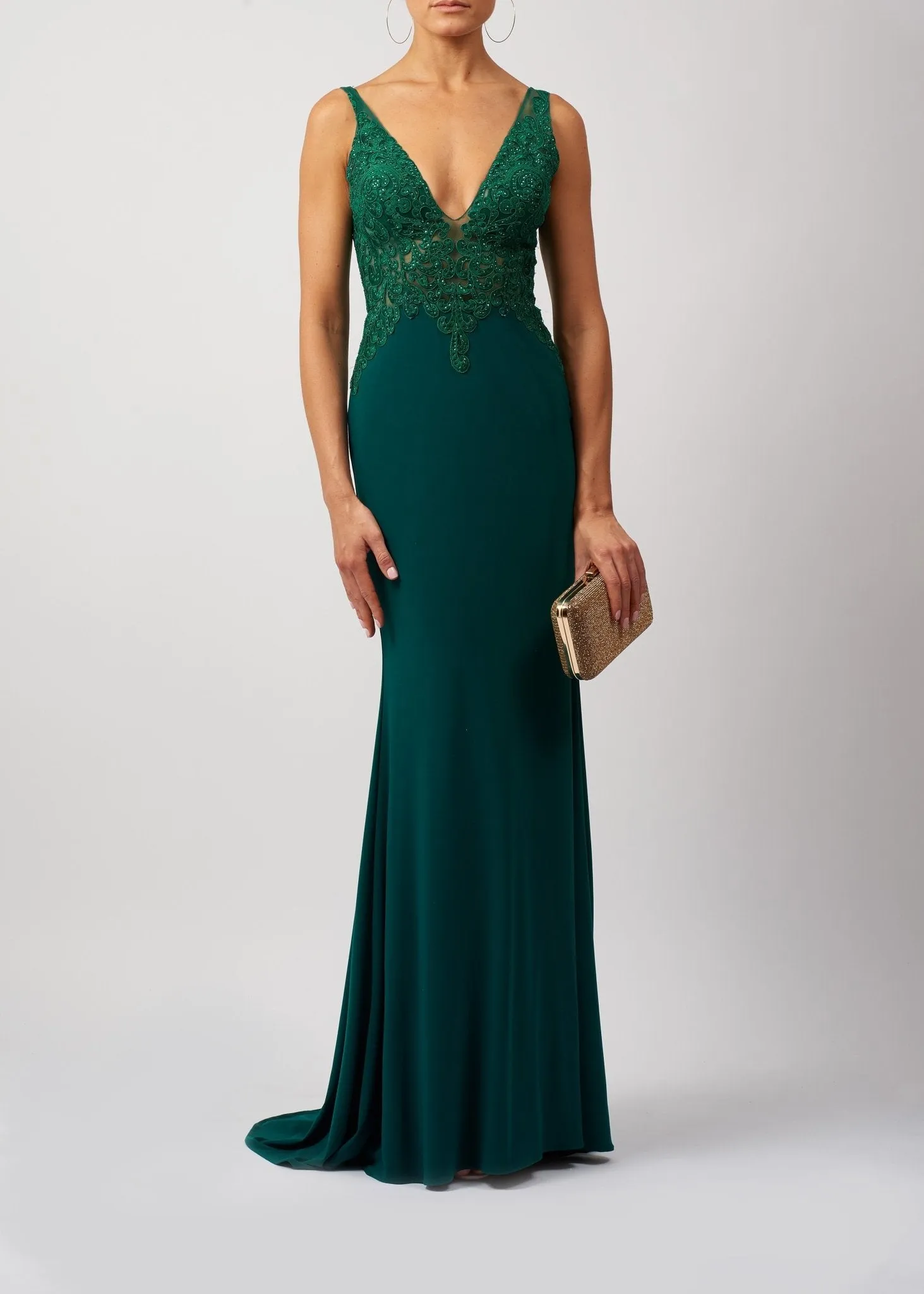 Forest Green Lace Embellished Plunge Dress MC186053 sold by Cargo
