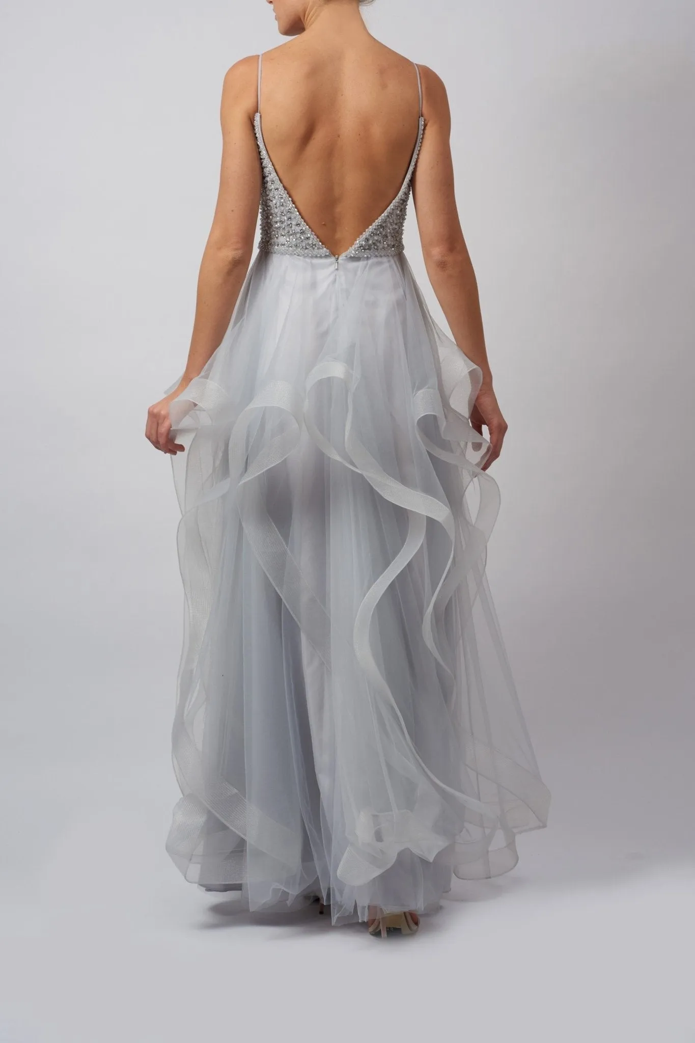 Silver V Neck Tulle Ballgown MC16937 sold by Cargo product image thumbnail 2