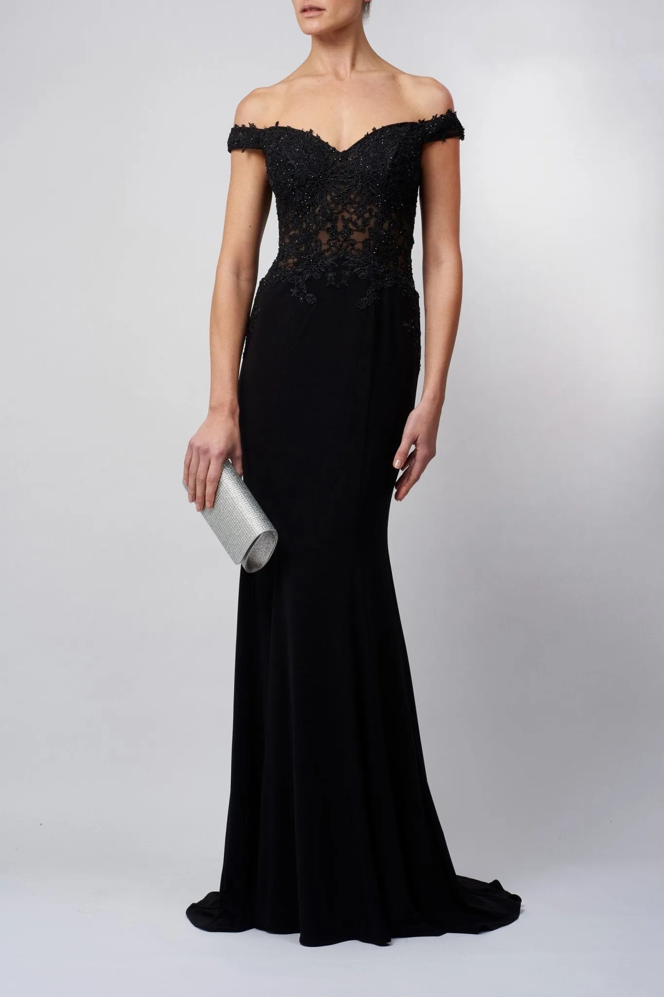 Black Bardot Lace Jersey Gown MC120951 sold by Cargo