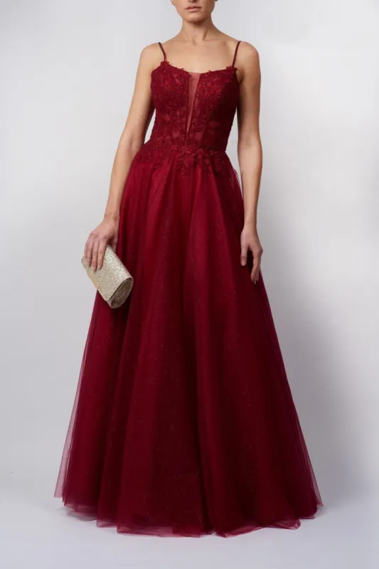 Wine Tulle Glitter Ballgown MC119511 sold by Cargo