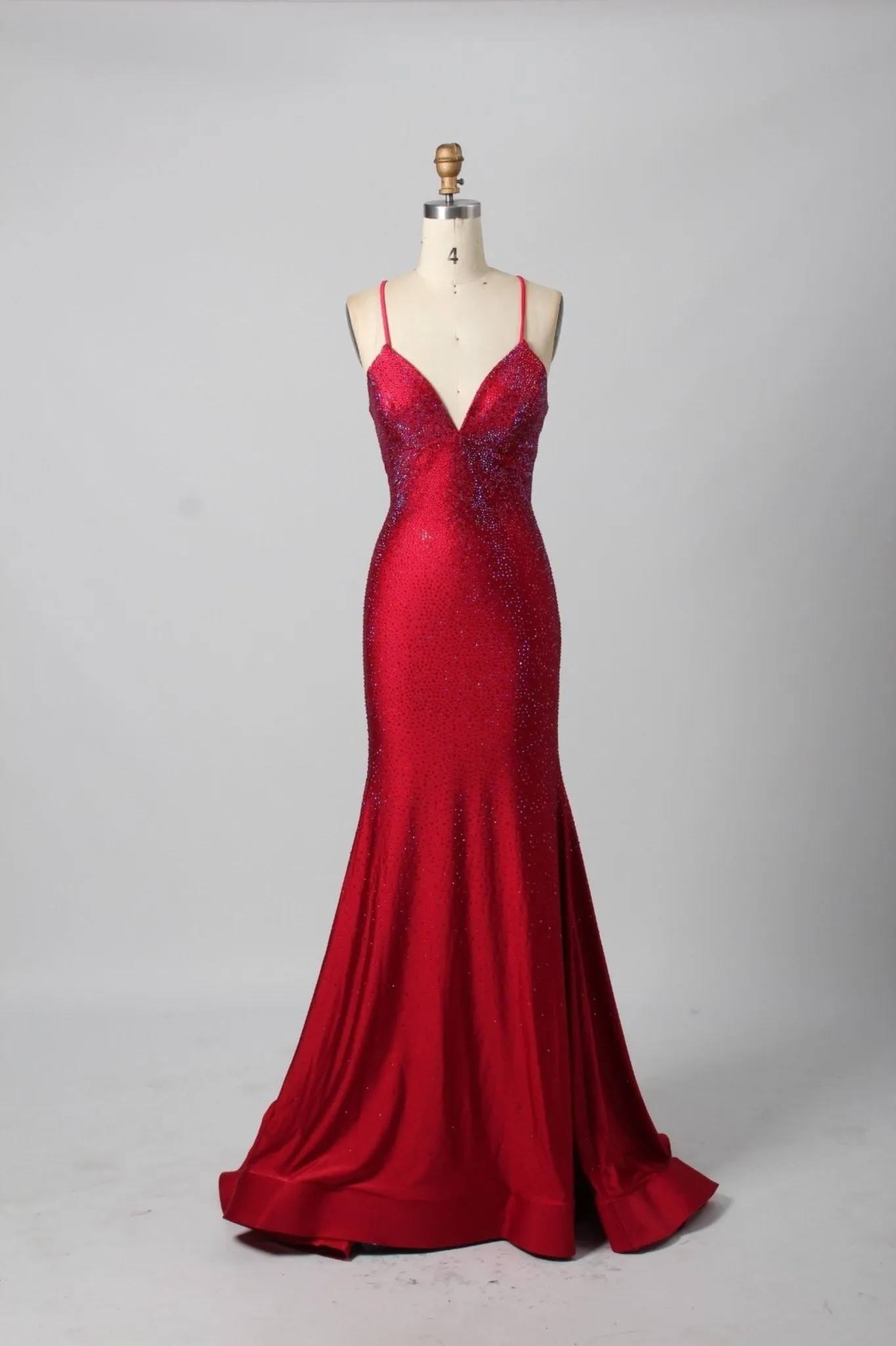 Poppy Red Rhinestone Long Prom Dress - Jessica Stuart sold by Cargo