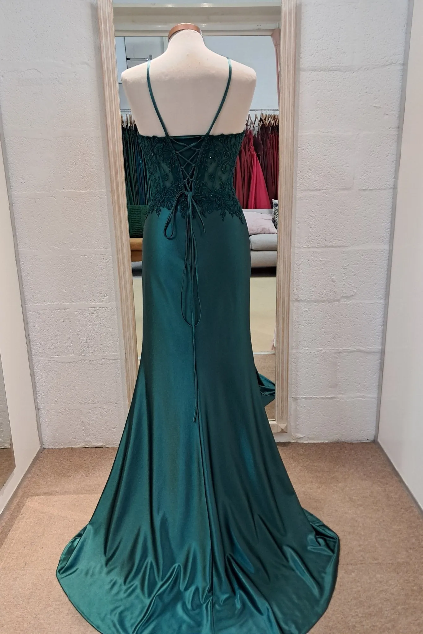 Elaine Forest Green Satin Lace Slit Prom Dress sold by Cargo product image thumbnail 2