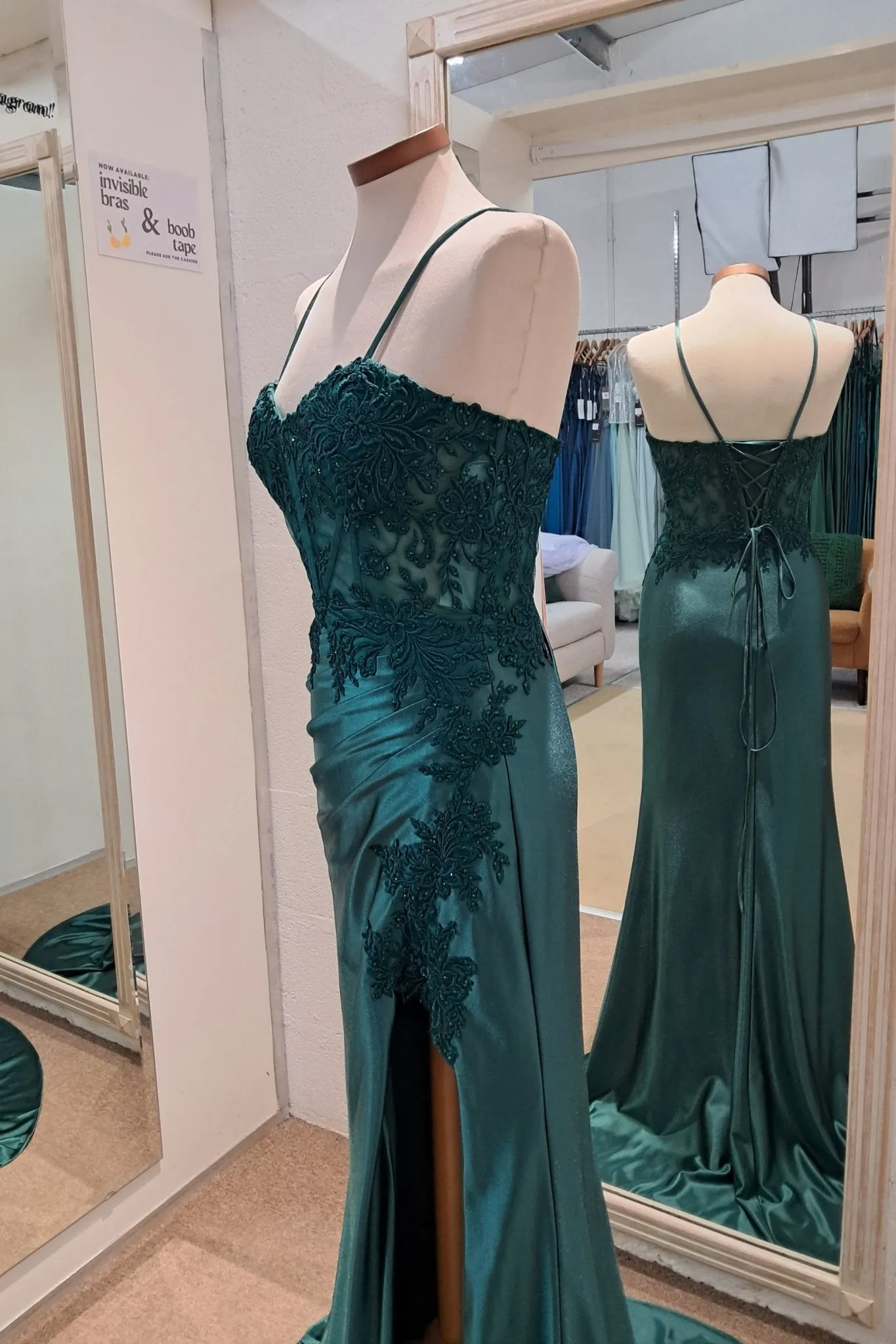 Elaine Forest Green Satin Lace Slit Prom Dress sold by Cargo product image thumbnail 3