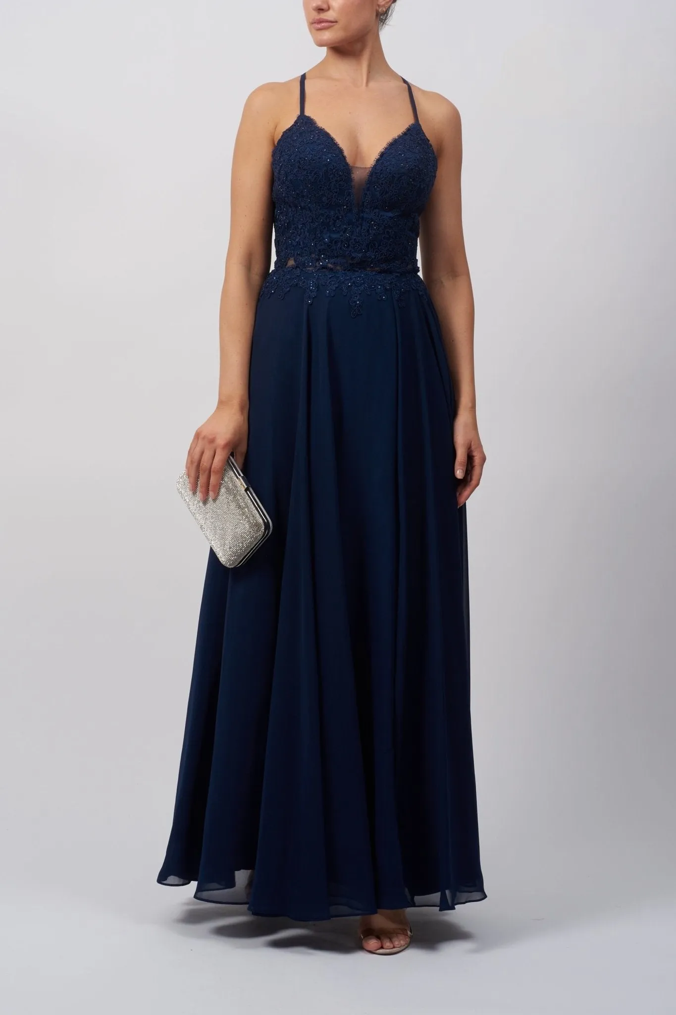 NAVY MC122055 Tie Back Chiffon Prom Dress sold by Cargo
