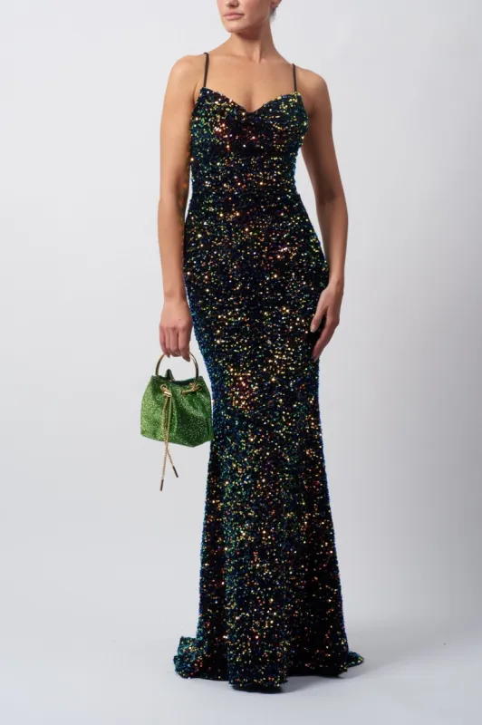 Multicoloured Velvet Black Sequin formal dress MC1825032 sold by Cargo