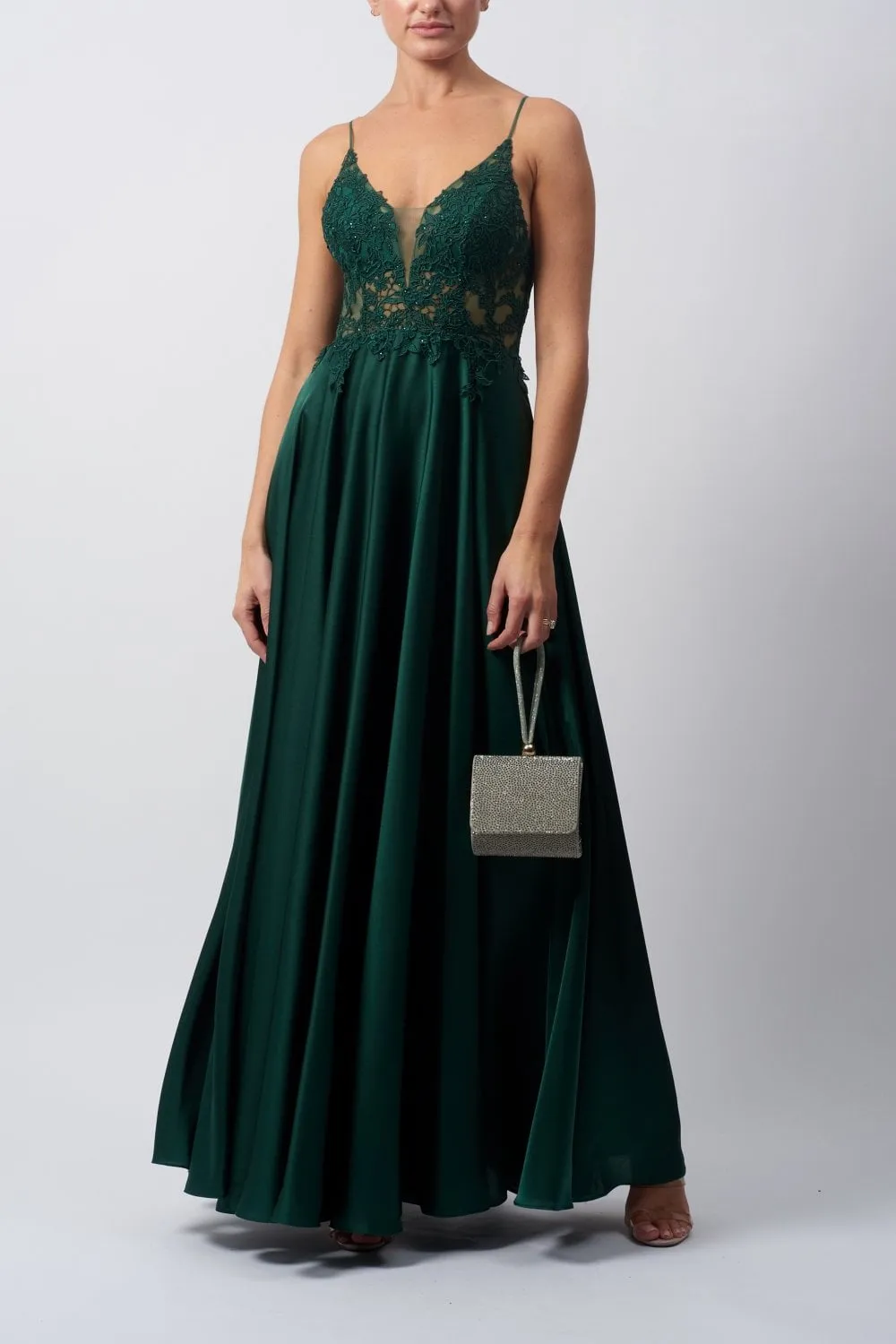 Forest Green Embroidered Satin Dress MC12204 sold by Cargo