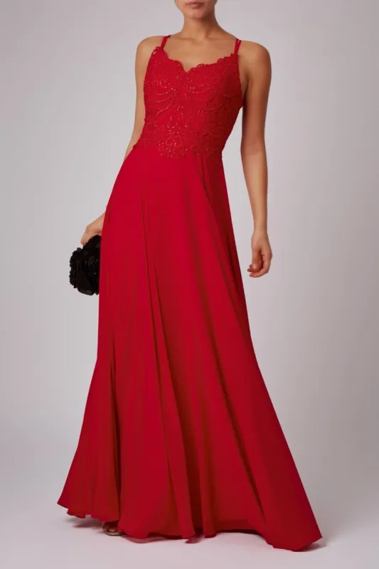 Red Lace Double Strap prom dress MC186099 sold by Cargo