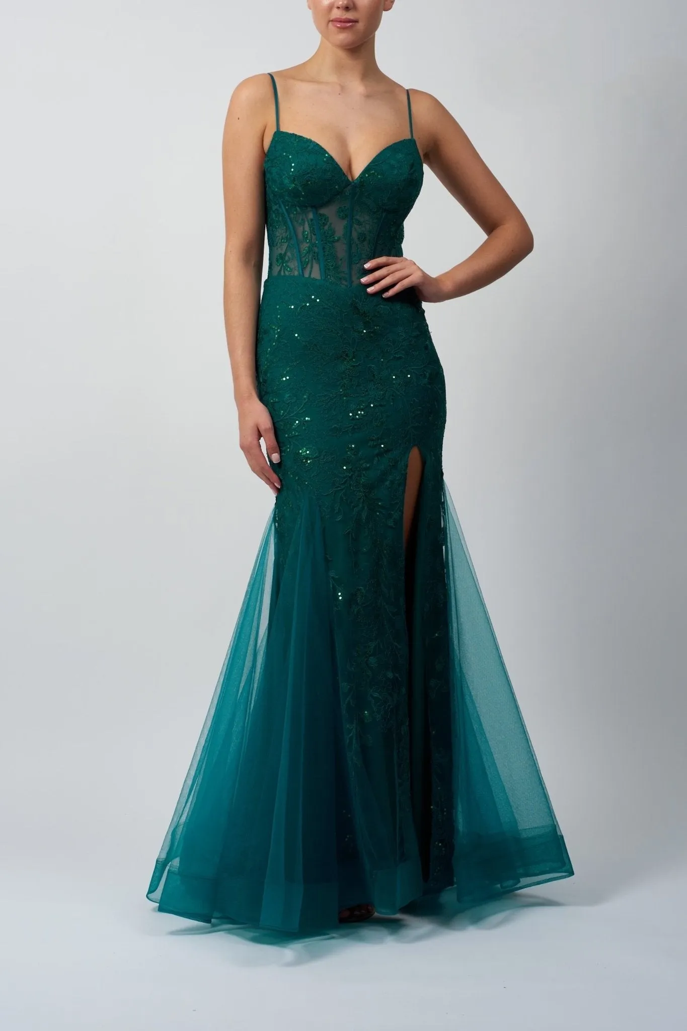 Green Mascara MC113215 Lace & Tulle Mermaid Corset Dress sold by Cargo