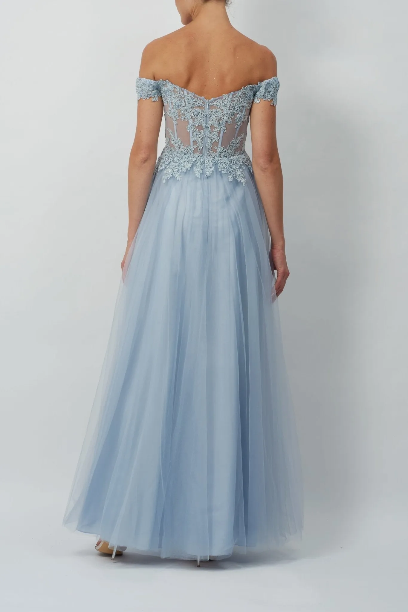 Misty Blue Tulle Bardot Neckline Prom Dress MC112015 sold by Cargo product image thumbnail 2