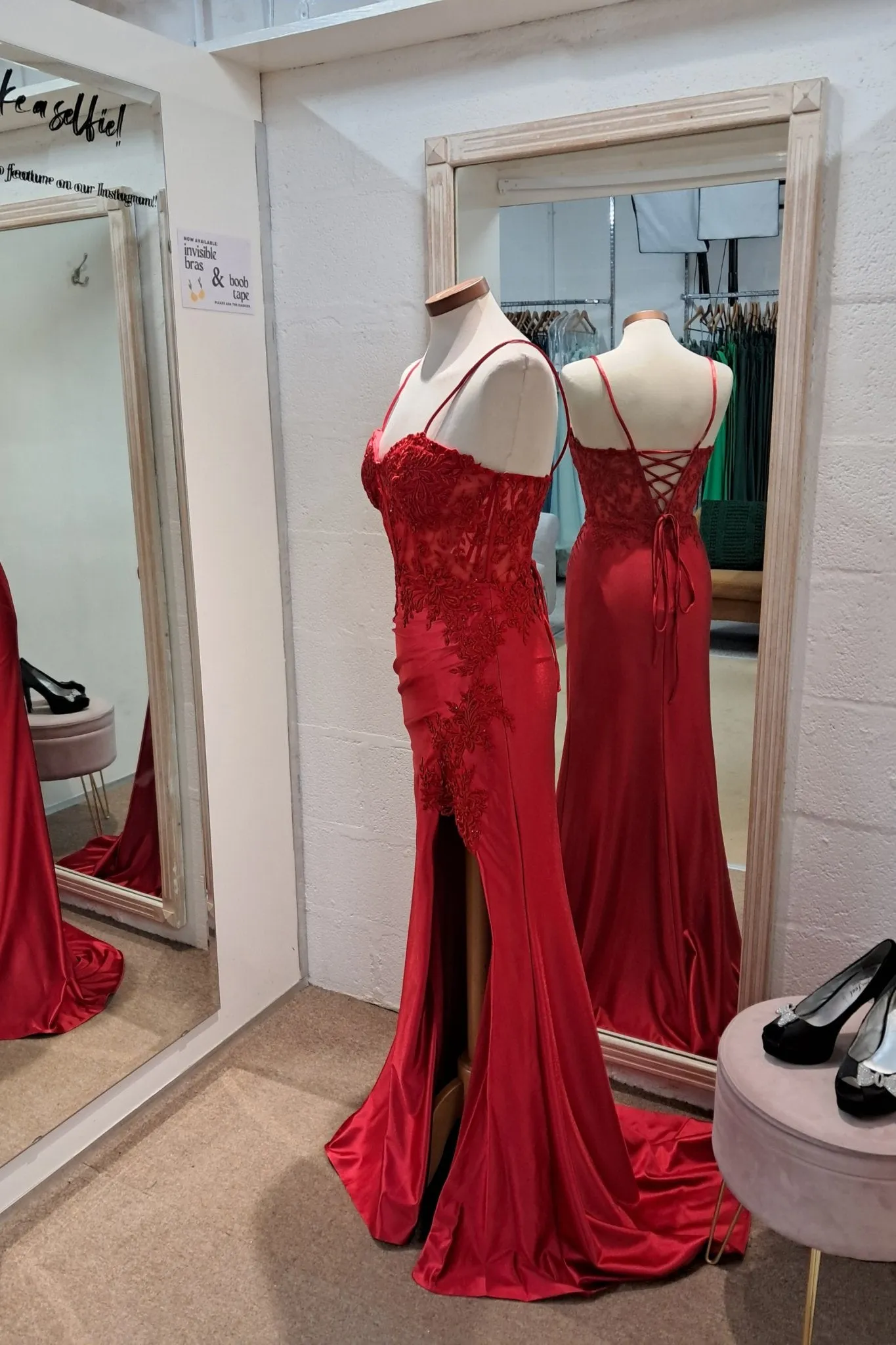 Elaine Red Satin Lace Slit Prom Dress sold by Cargo product image thumbnail 3