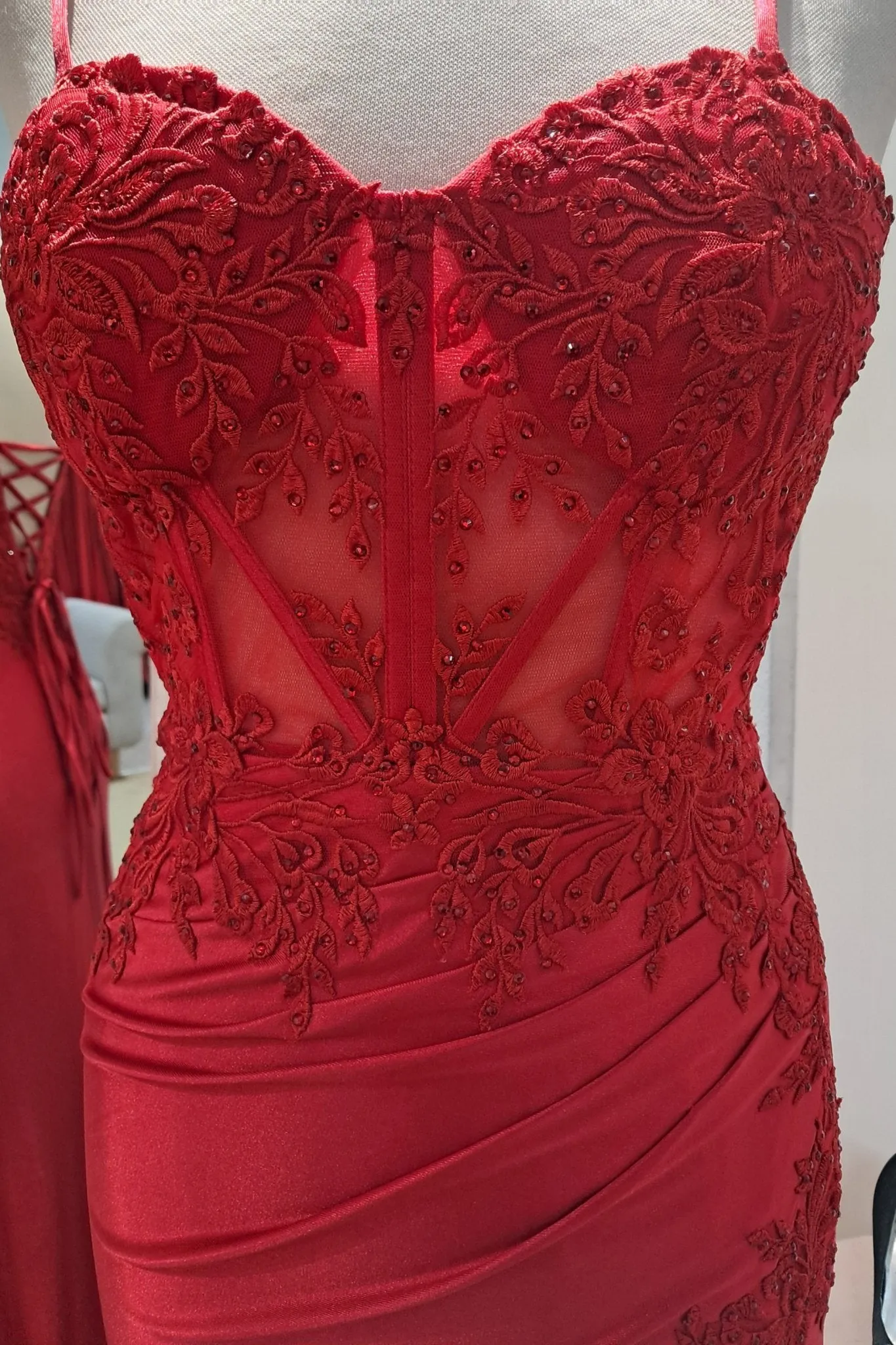 Elaine Red Satin Lace Slit Prom Dress sold by Cargo product image thumbnail 4