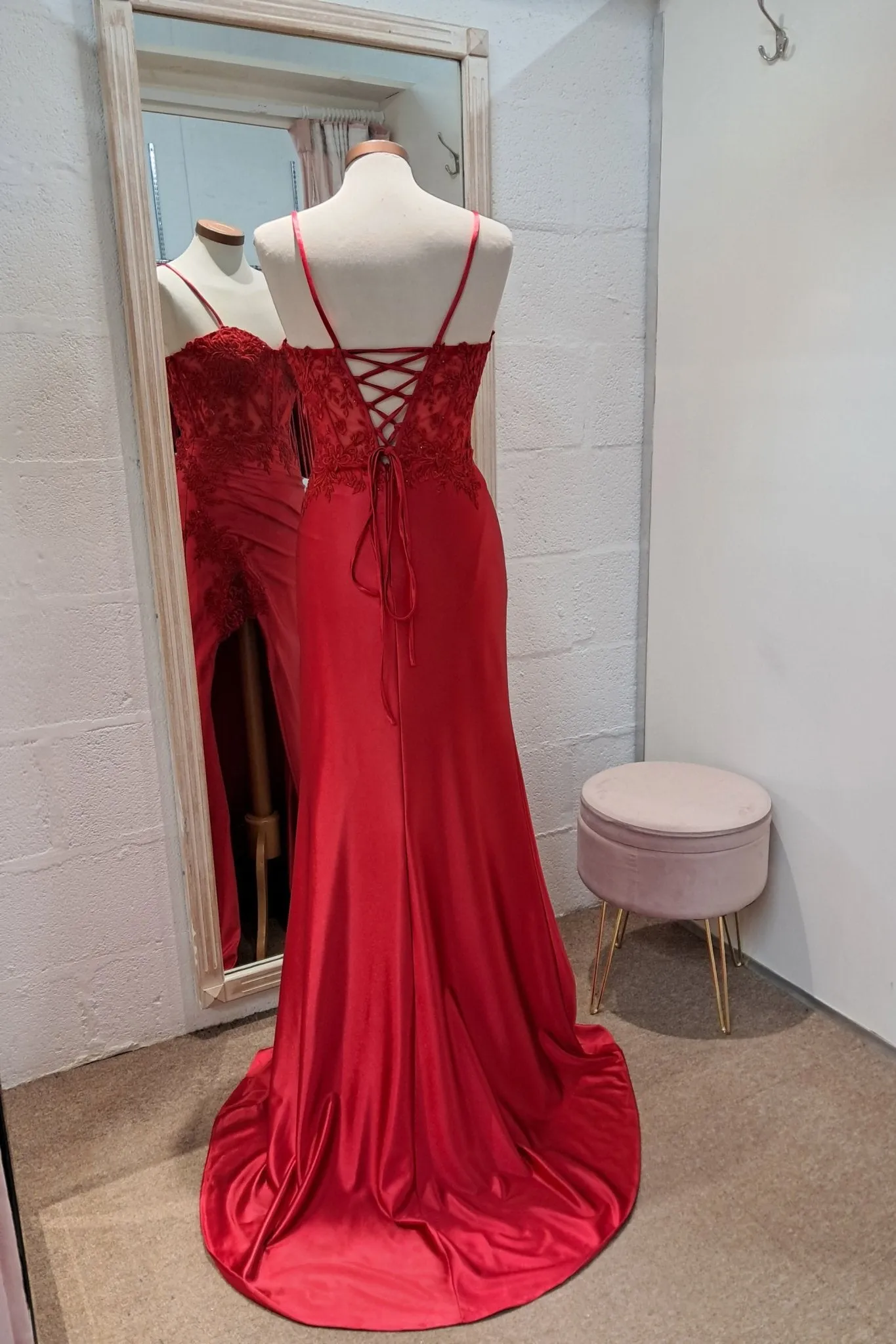Elaine Red Satin Lace Slit Prom Dress sold by Cargo product image thumbnail 2