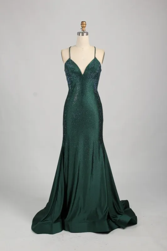 Poppy Green Rhinestone Long Evening Dress sold by Cargo